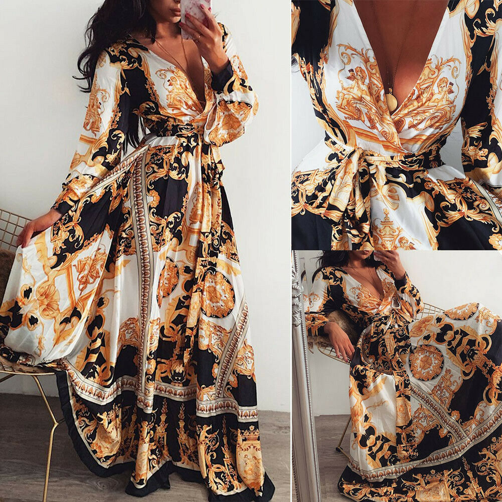 She's Vintage Floral Print Long Maxi Dresses