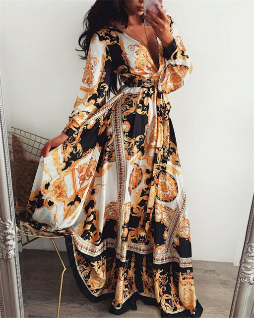 She's Vintage Floral Print Long Maxi Dresses