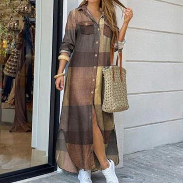 She's Subtle Long Sleeve Demin Shirt Dress