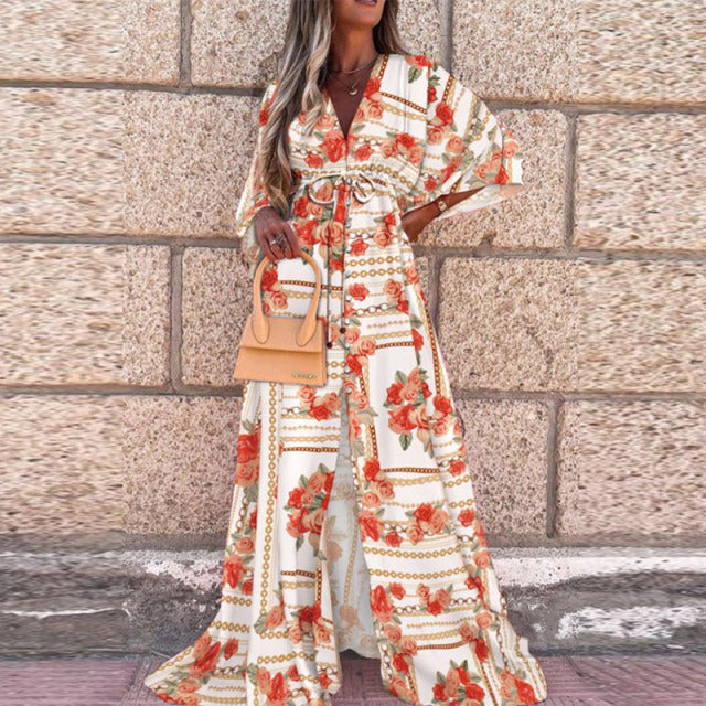 She's Elegant Deep V Neck Maxi Dresses Women