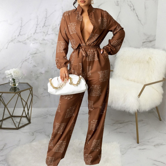 She's Powerful Tied Waist Long Sleeve Jumpsuit