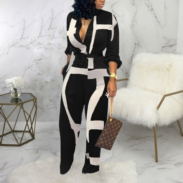 She's Powerful Tied Waist Long Sleeve Jumpsuit