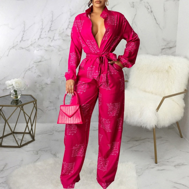 She's Powerful Tied Waist Long Sleeve Jumpsuit