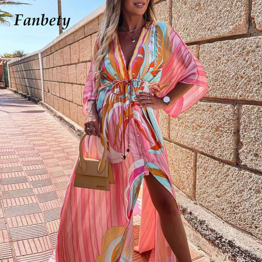 She's Elegant Deep V Neck Maxi Dresses Women