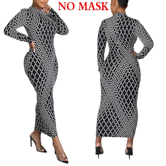 She's Classy Vintage Print Long Sleeve Bodycon Dress